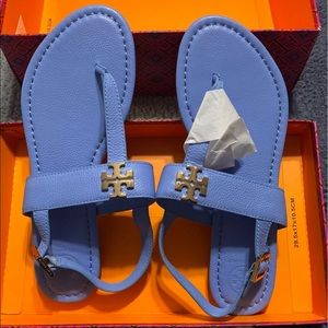 NIB Tory Burch Laura Flat Tumbled Leather Thong Sandal